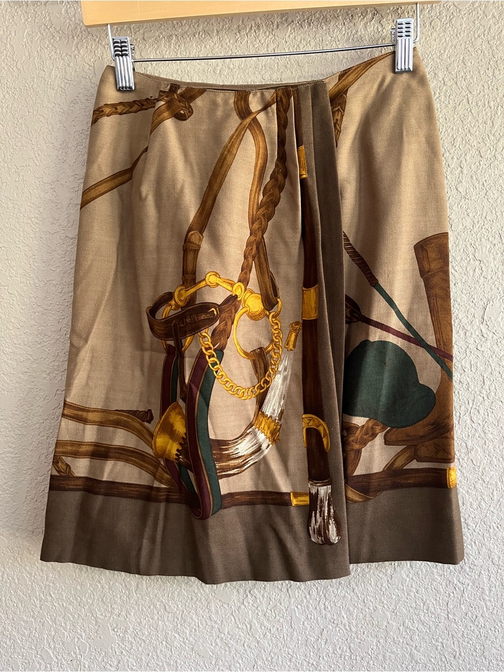 Ralph Lauren Blue Label Wool Equestrian Horse Bit Scarf Print Wrap Skirt 4